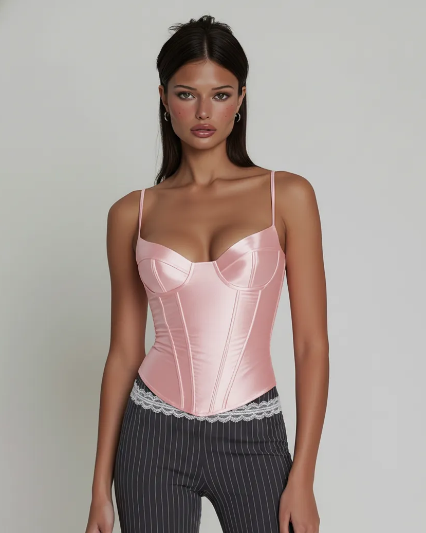 Sunny Corset - Lace Satin Red - View 6