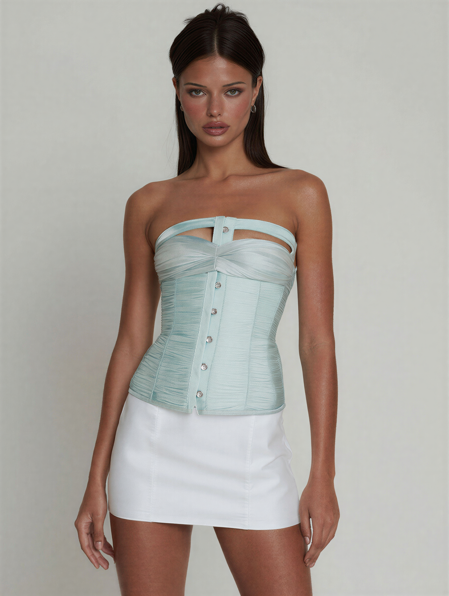 Cyan Top - Red Corset Strapless - Back View