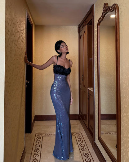 Lucen Dress - Blue Sequin Open-Back - Styled Look